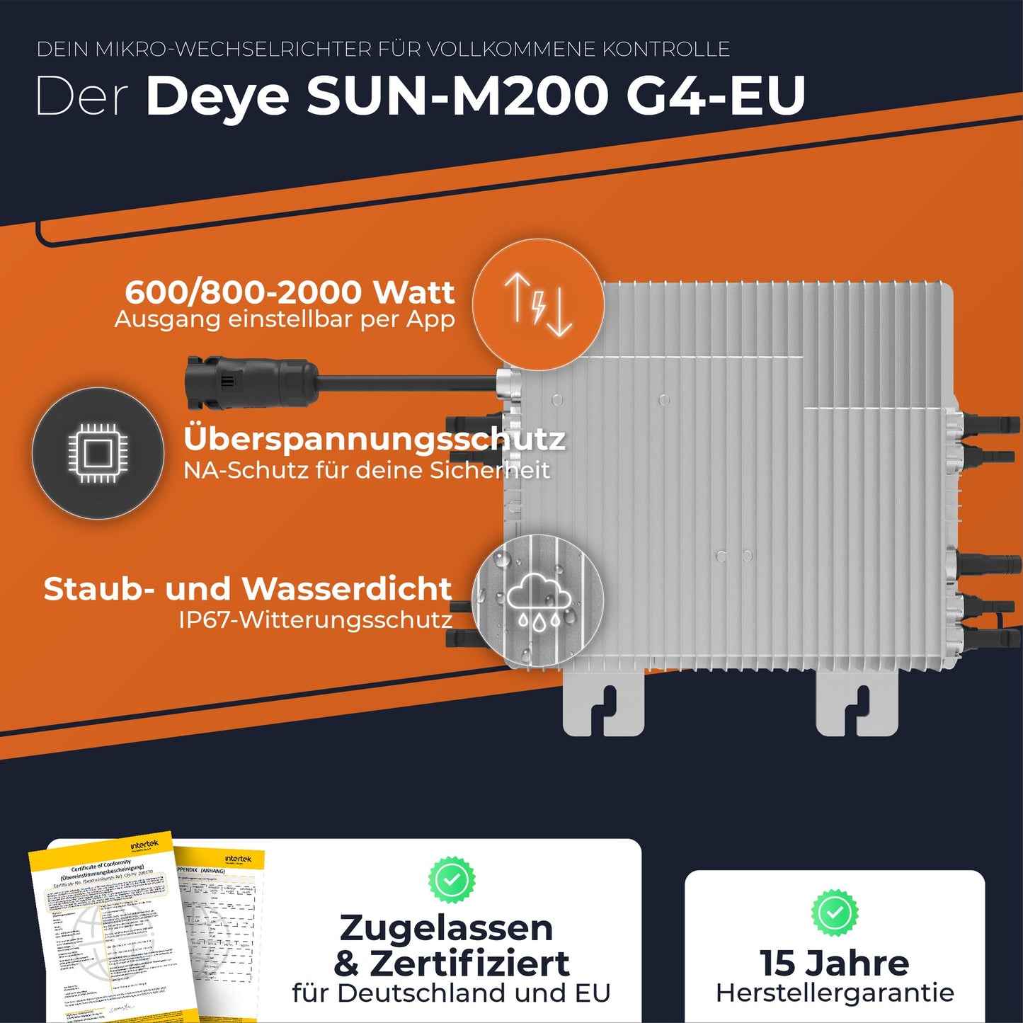 Deye Mikro-Wechselrichter SUN-M200G4-EU-Q0 mit 2000 Watt – Produktansicht 2