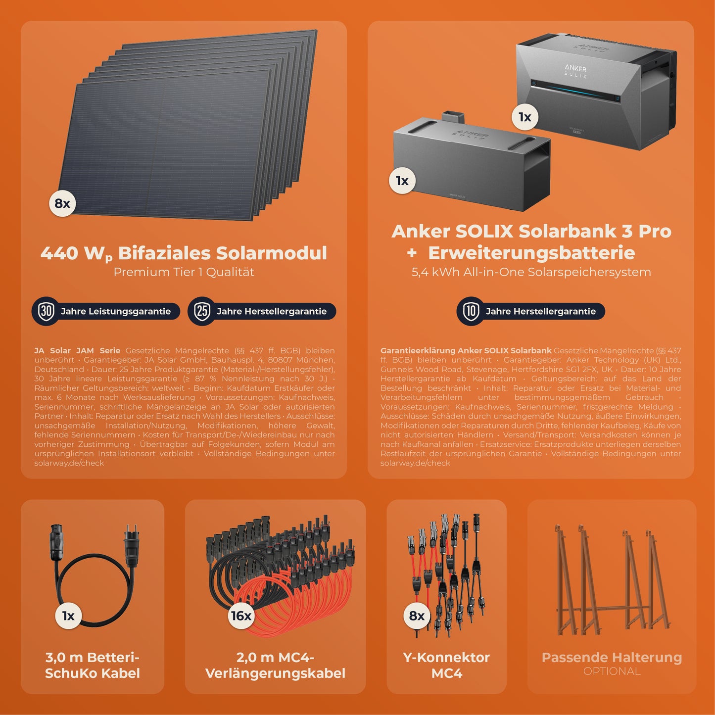 SOLARWAY Balkonkraftwerk 3520 Watt Pro | Anker SOLIX Solarbank 3 E2700 Pro 5,4 kWh Speicher