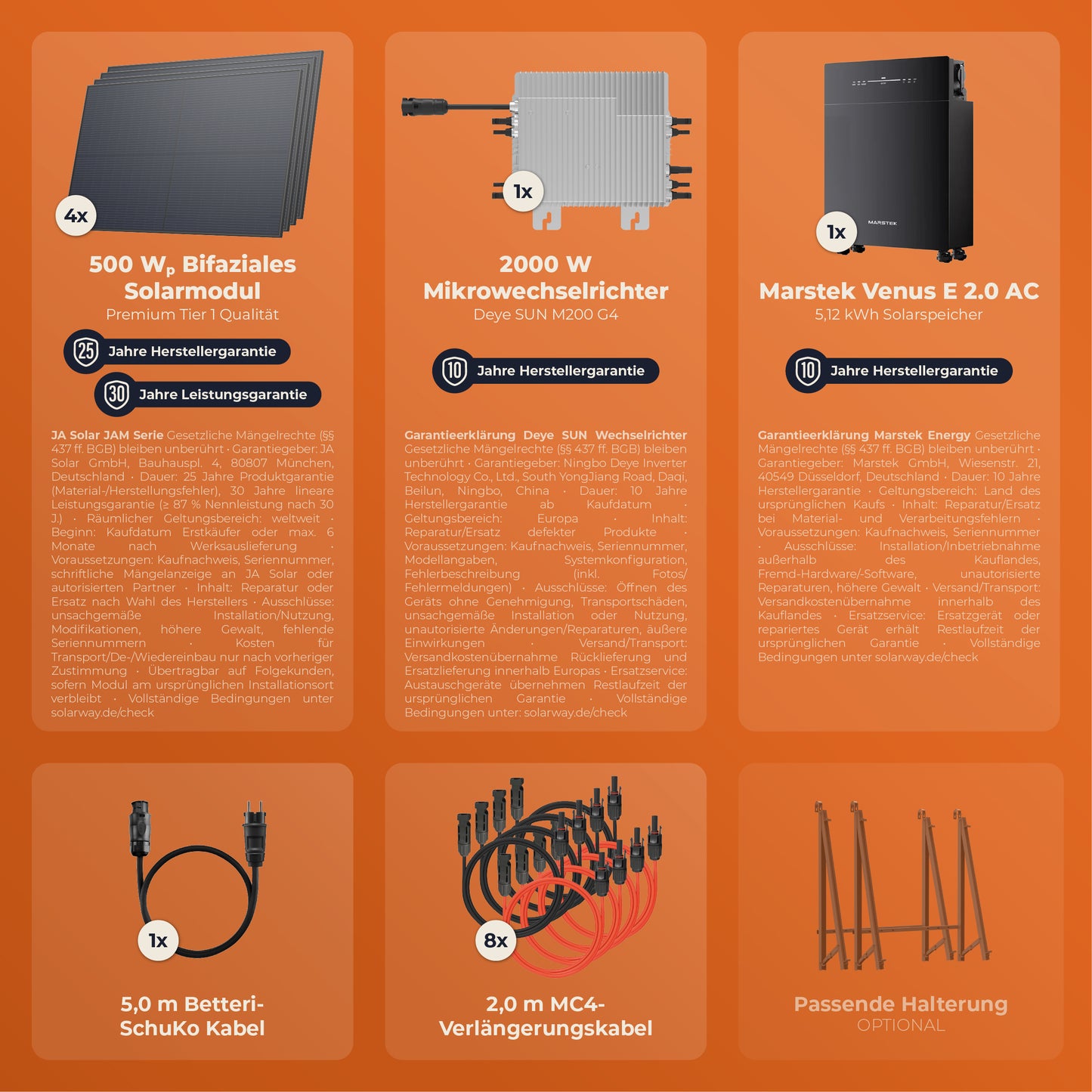 SOLARWAY Balkonkraftwerk 2000 Watt Pro | Marstek VENUS E 5120 Wh All-In-One Speicher | DEYE 2000W WIFI Wechselrichter Smart PV Anlage