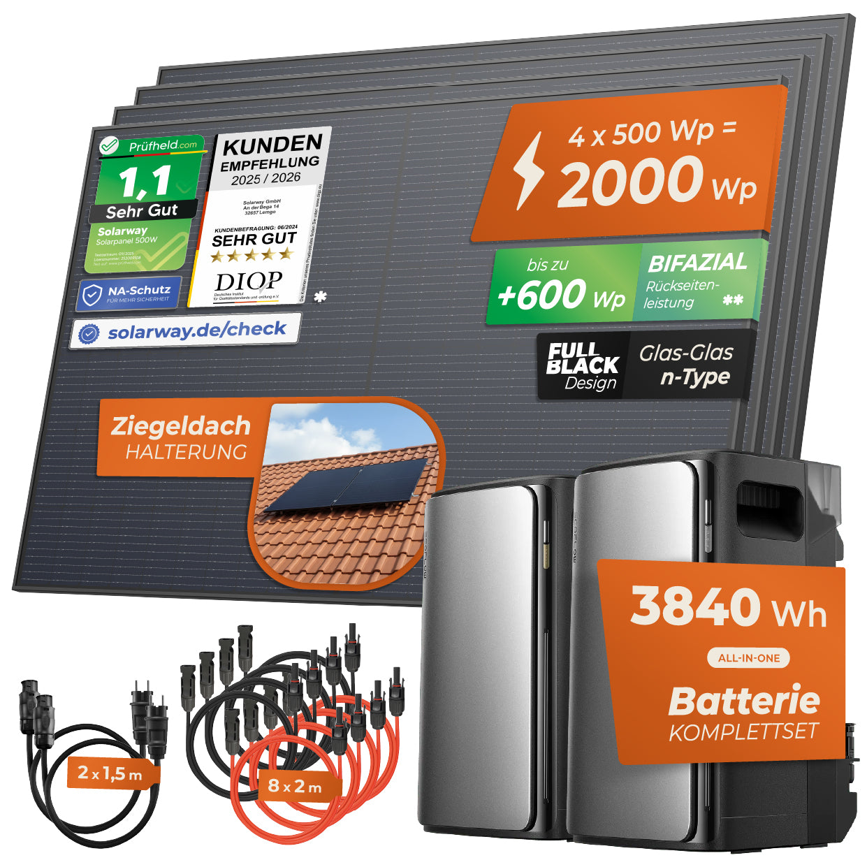 SOLARWAY Balkonkraftwerk 2000 Watt Duo | EcoFlow STREAM Max 3840 Wh Speicher Set - Solarway