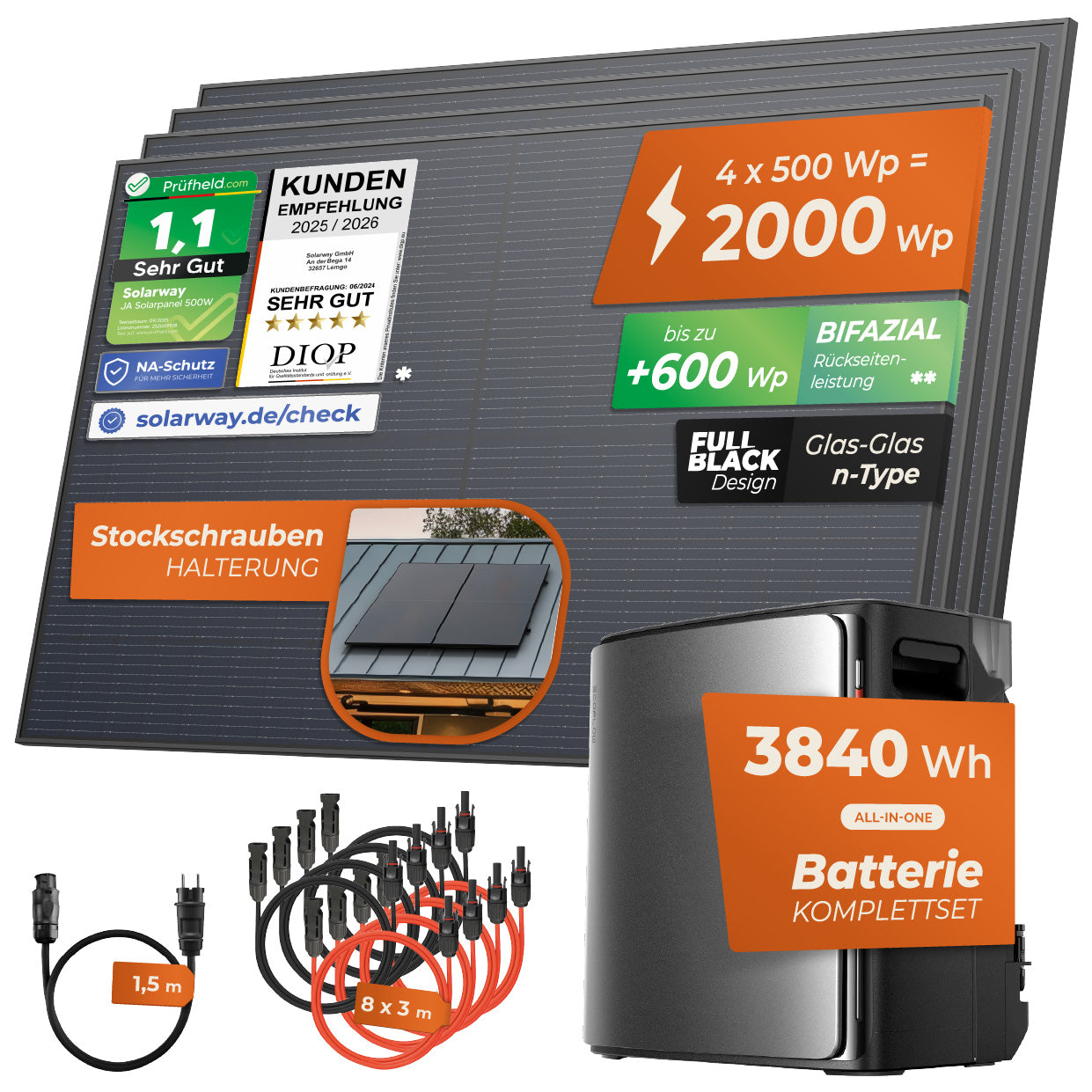 SOLARWAY Balkonkraftwerk 2000 Watt Ultra | EcoFlow STREAM Ultra X 3840 Wh Batterie