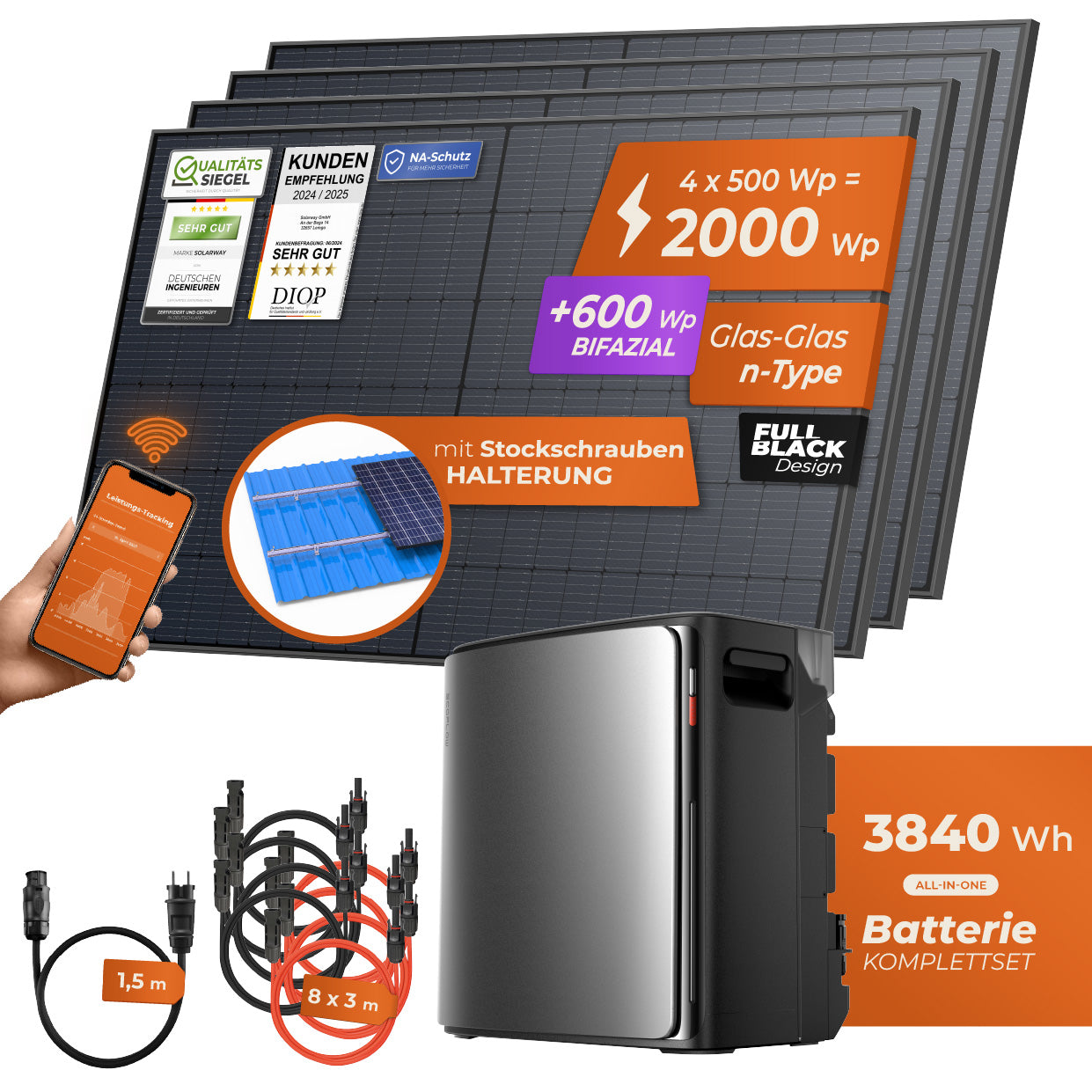 SOLARWAY Balkonkraftwerk 2000 Watt Pro | EcoFlow STREAM Ultra X 3840 Wh Batterie