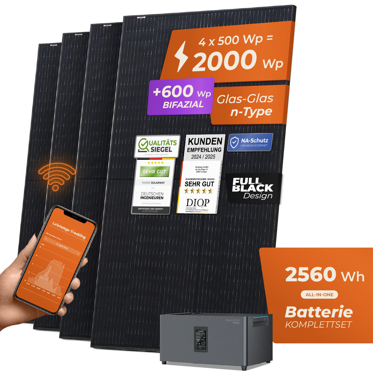 SOLARWAY Balkonkraftwerk 2000 Watt Plus | Marstek Jupiter C Plus 2560 Wh Batterie