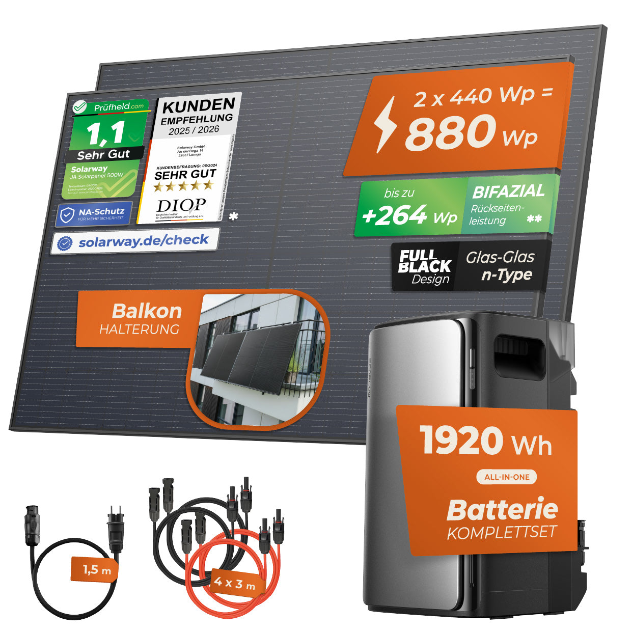 SOLARWAY Balkonkraftwerk 880 Watt Max | EcoFlow STREAM Max 1920 Wh Batterie