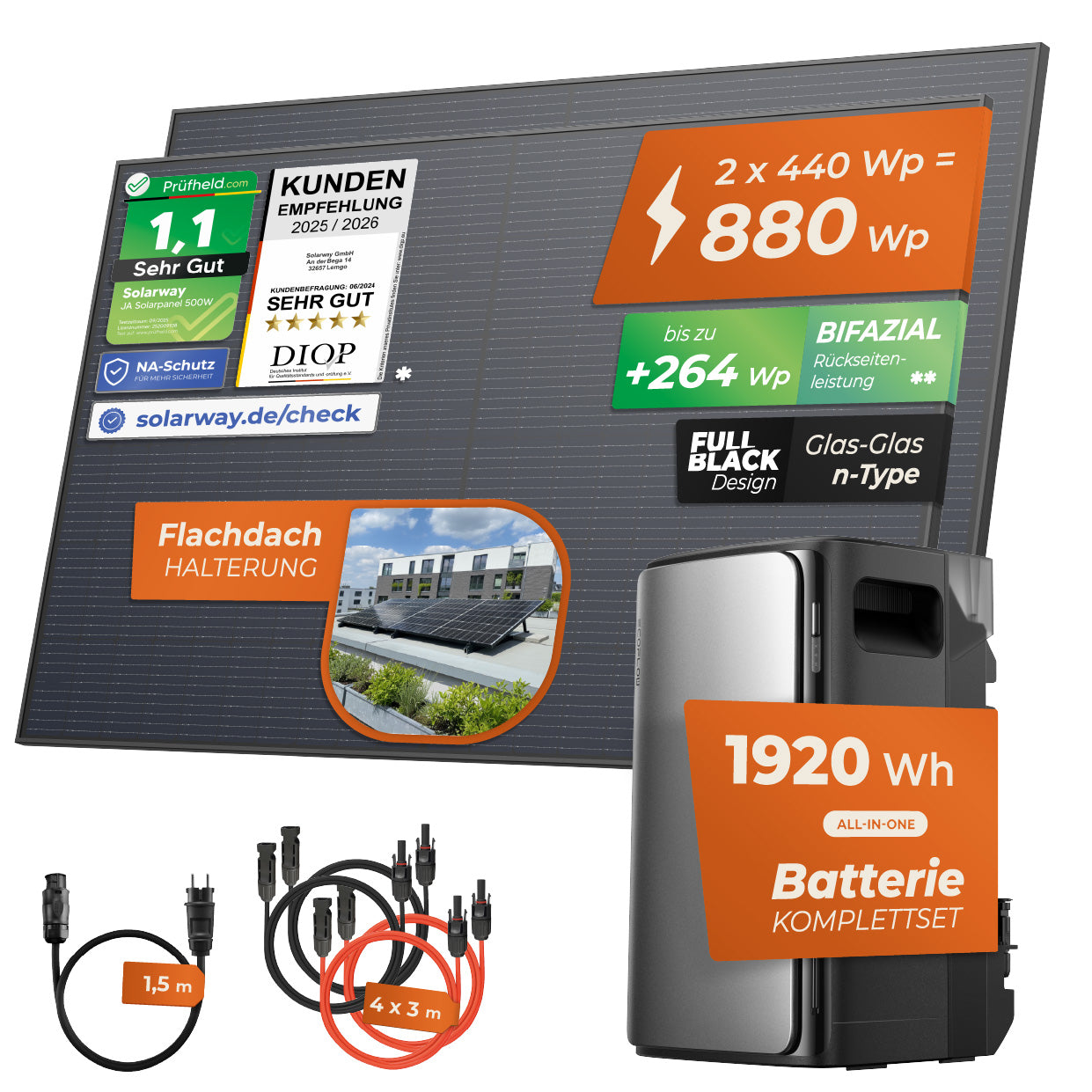 SOLARWAY Balkonkraftwerk 880 Watt Max | EcoFlow STREAM Max 1920 Wh Batterie