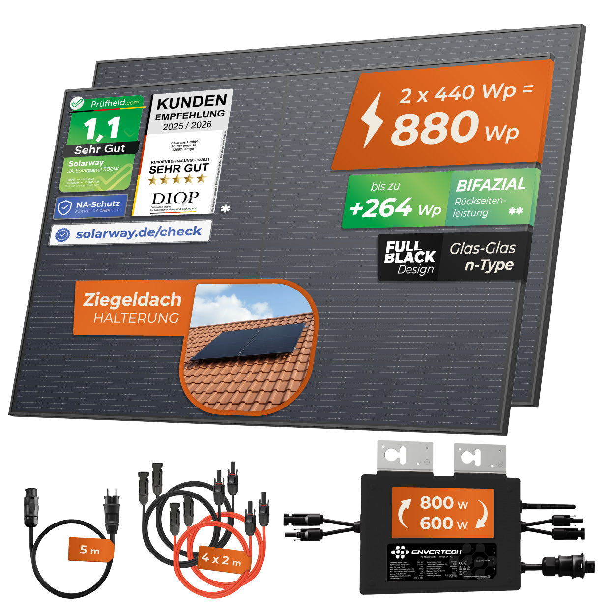 SOLARWAY Balkonkraftwerk 890 Watt | Envertech 600/800 Watt | Bifazial inkl. App & WiFi