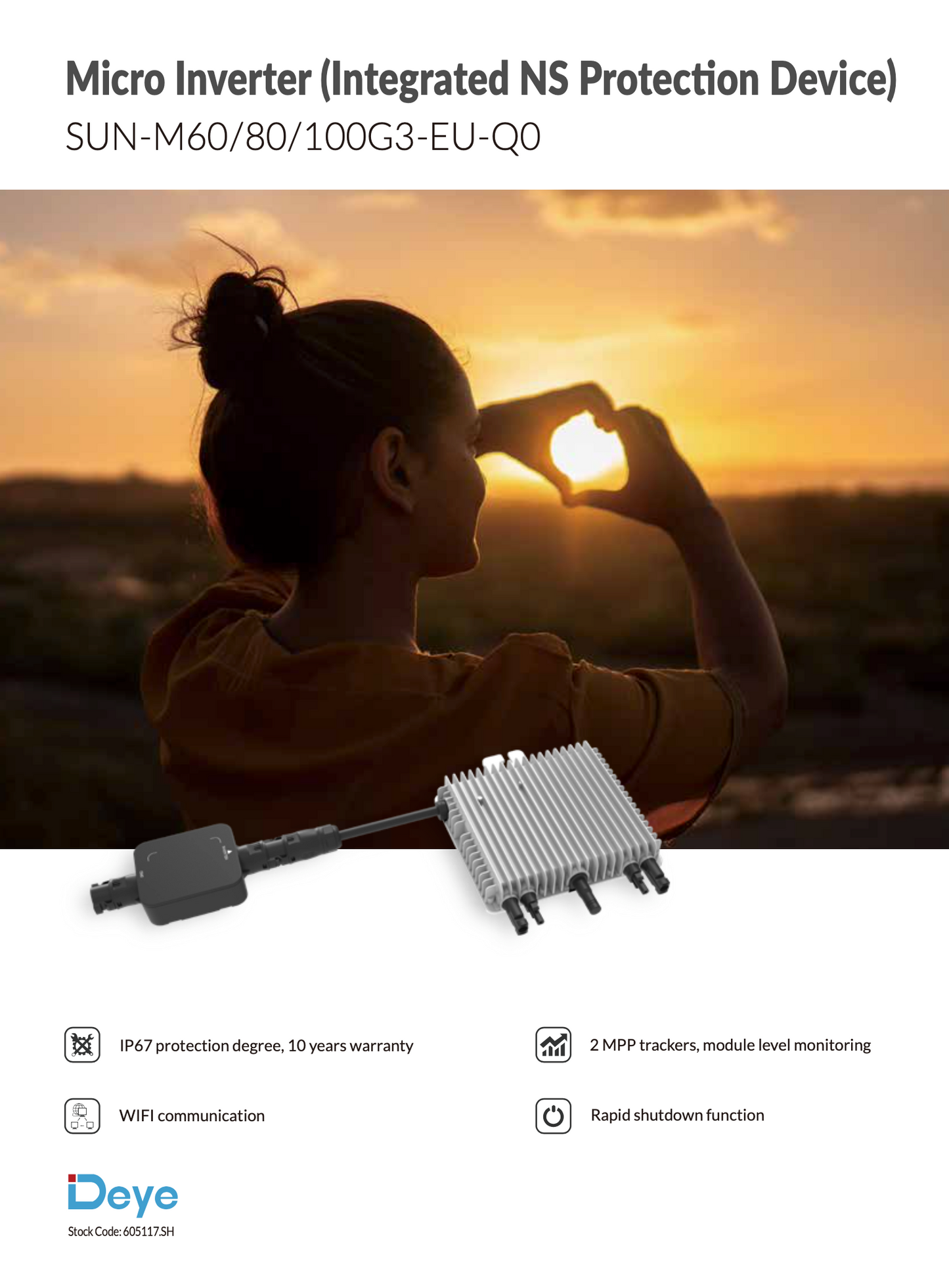 Deye SUN-M60/80G3-EU-Q0 Mikrowechselrichter 600/800 Watt NEUES MODELL | WLAN & APP | Plug & Play | Auslegung für Balkonkraftwerk mit 2 PV-Modulen