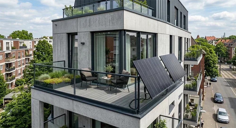 Balkonkraftwerk auf einem Balkon in Nordrhein-Westfalen zur eigenen Solarstromerzeugung