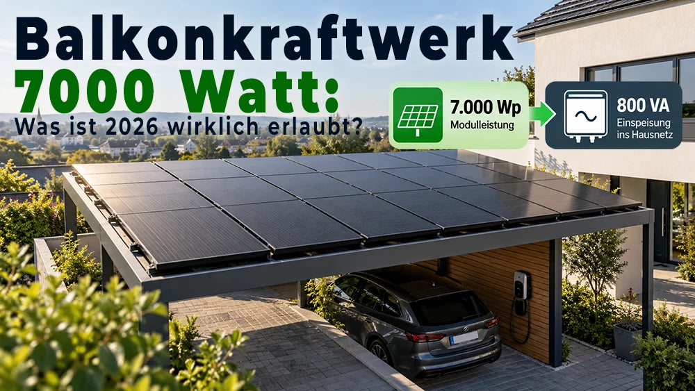 Solaranlage mit 7000 Wp Modulleistung und auf 800 VA begrenzter Einspeisung