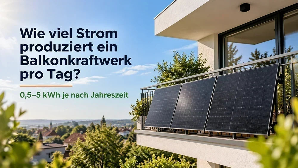 Balkonkraftwerk auf einem Balkon – möglicher Ertrag von 0,5 bis 5 kWh pro Tag je nach Jahreszeit