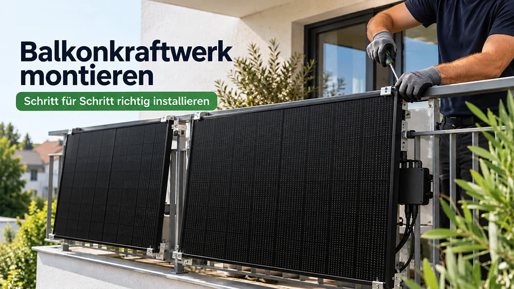 Balkonkraftwerk mit Full-Black-Solarmodulen an einem Wohnhaus in Deutschland – Beispiel für eine fachgerechte Montage