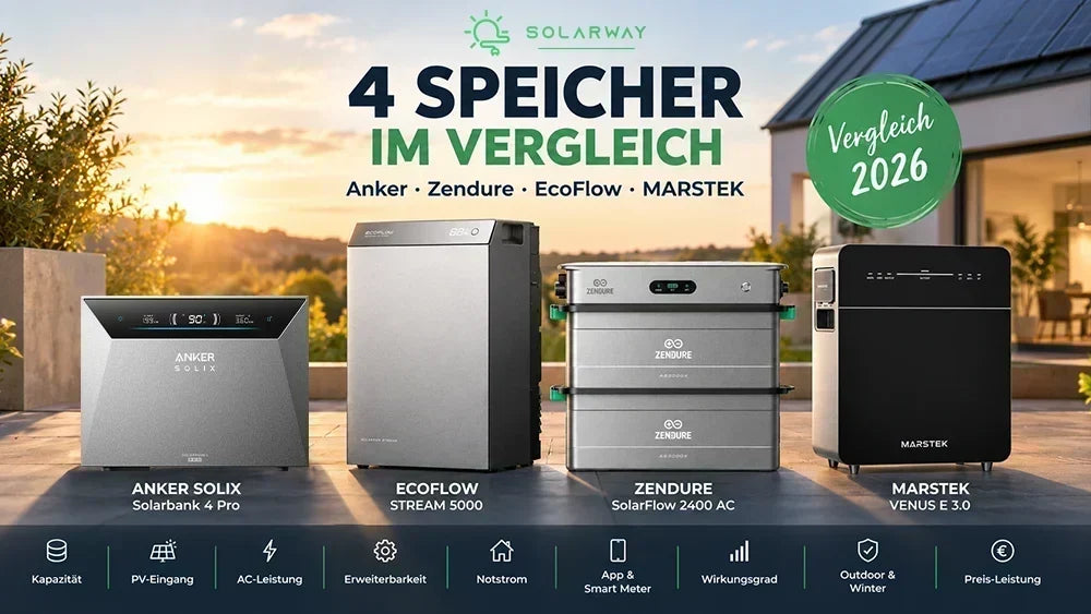 Anker Solarbank 4 Pro vs. Zendure SolarFlow 2400 AC vs. EcoFlow STREAM 5000 vs. MARSTEK VENUS E 3.0: Vergleich 2026