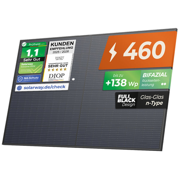 Solarway 460W Solarpanel | Bifazial – Glas/Glas – n-Type - FULL BLACK