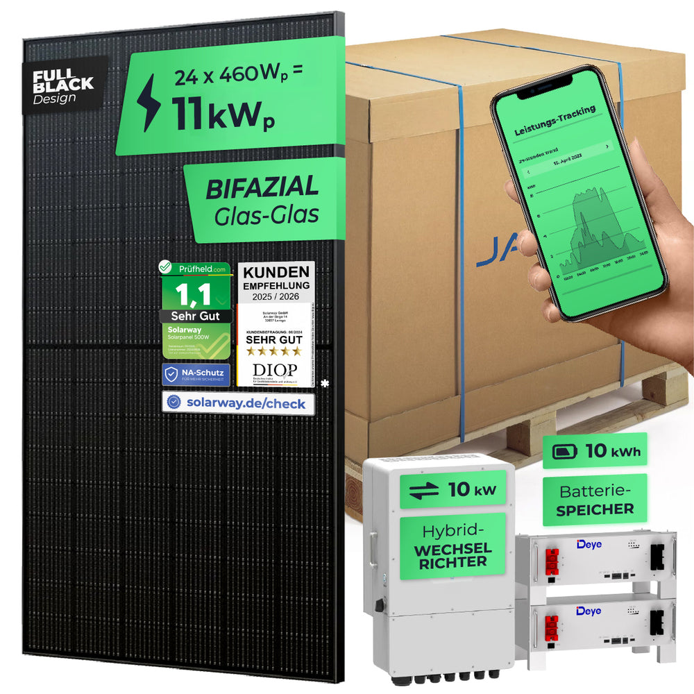 SOLARWAY Solaranlage Komplettset 11 kW | Deye 10 kW | Bifazial inkl. Montagesystem, App & WiFi