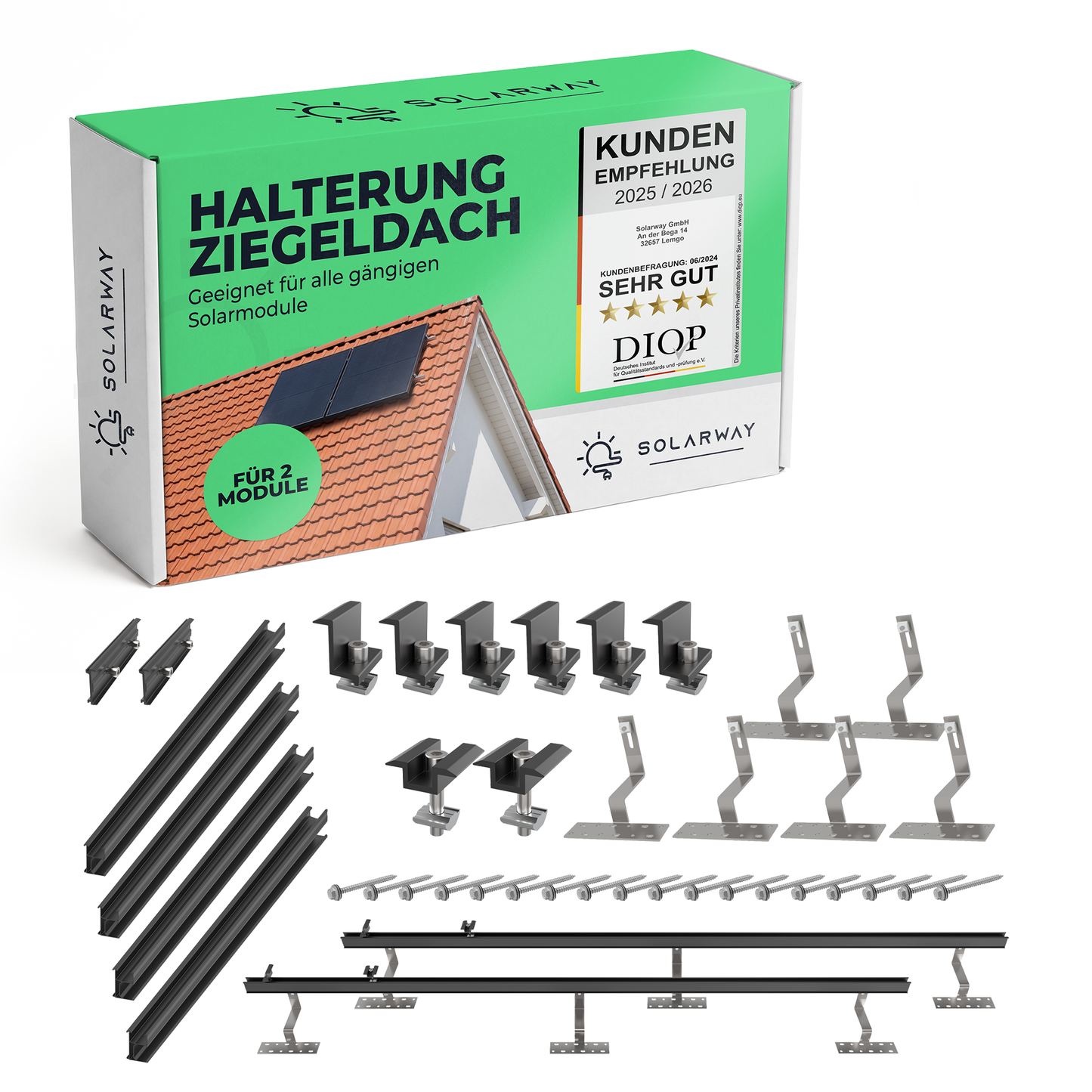 Solarway Balkonkraftwerk Ziegeldach Halterung für Solarpanel | Ziegeldach Befestigung für 2 Solarmodule vertikal Halterung Set | Schwarz