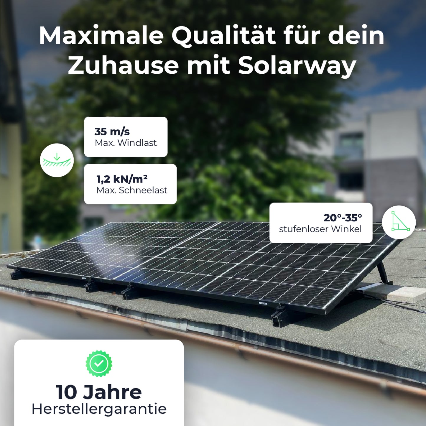 Balkonkraftwerk Halterung Geländer, Fassade und Flachdach Befestigung für 2 Solarmodule Halterung | Set | Neigungswinkel 10-30°