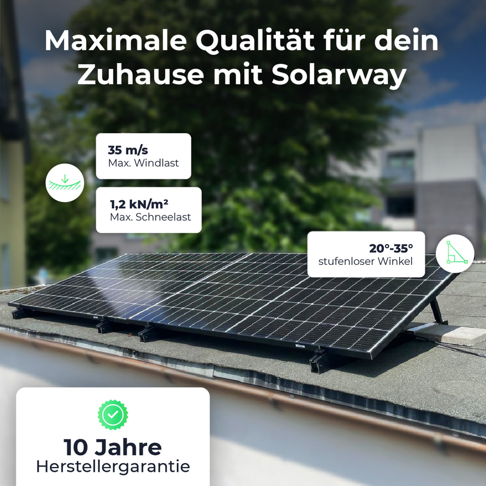 Solarway Balkonkraftwerk Halterung | Schwarz | Für Balkon, Geländer, Fassade & Flachdach | 15–30° Neigungswinkel | Für 2 Solarmodule - Solarway