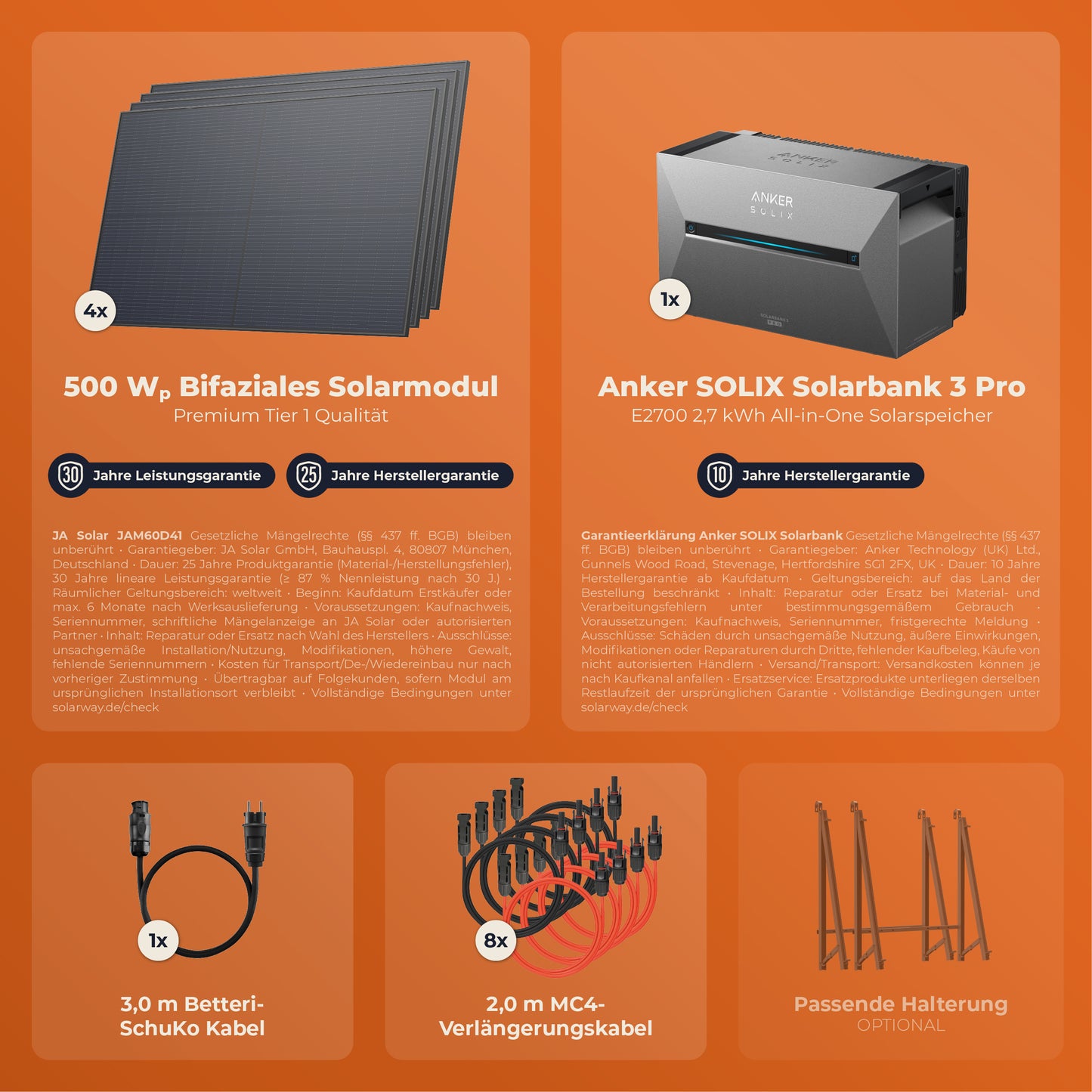 SOLARWAY Balkonkraftwerk 2000 Watt Pro | Anker SOLIX Solarbank 3 E2700 Pro 2,7 kWh Speicher