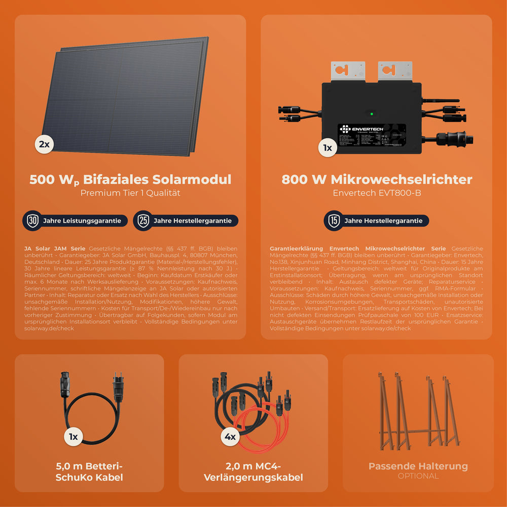 SOLARWAY Balkonkraftwerk 1000 Watt | Envertech EVT 800 - Solarway