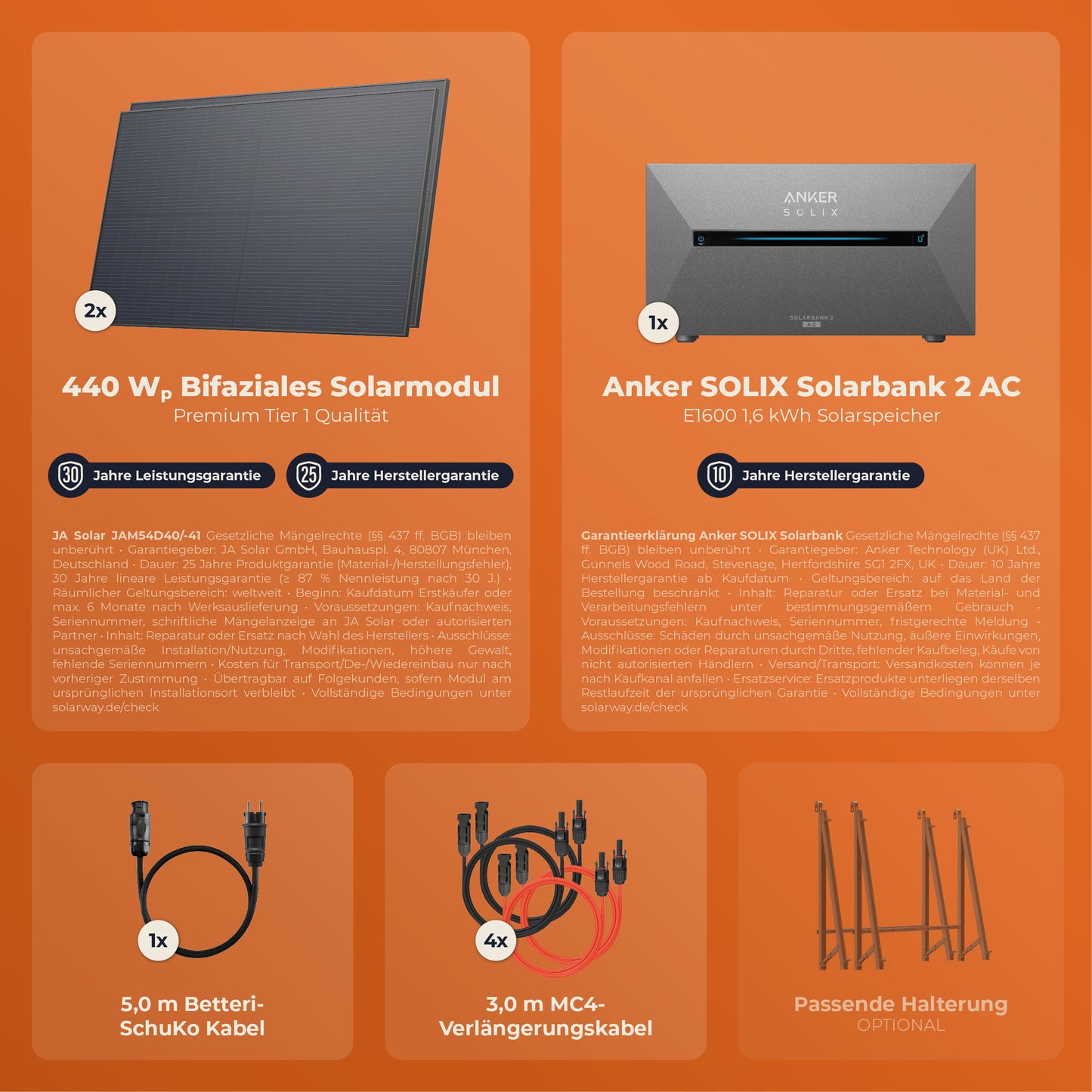 SOLARWAY Balkonkraftwerk Erweiterungsset 880 Watt | Anker SOLIX Solarbank 2 E1600 AC 1,6 kWh Speicher
