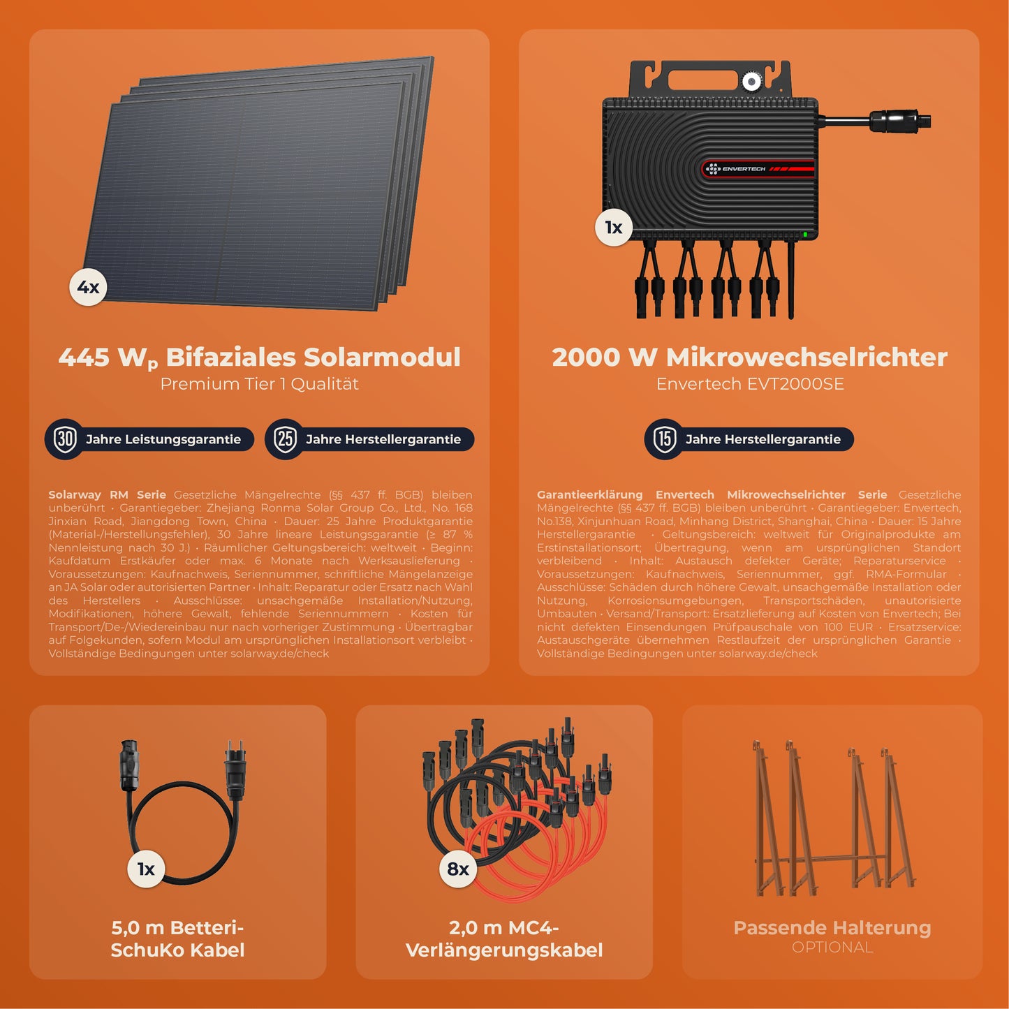 SOLARWAY Balkonkraftwerk 1780 Watt | Envertech 2000 Watt | Bifazial inkl. App & WiFi