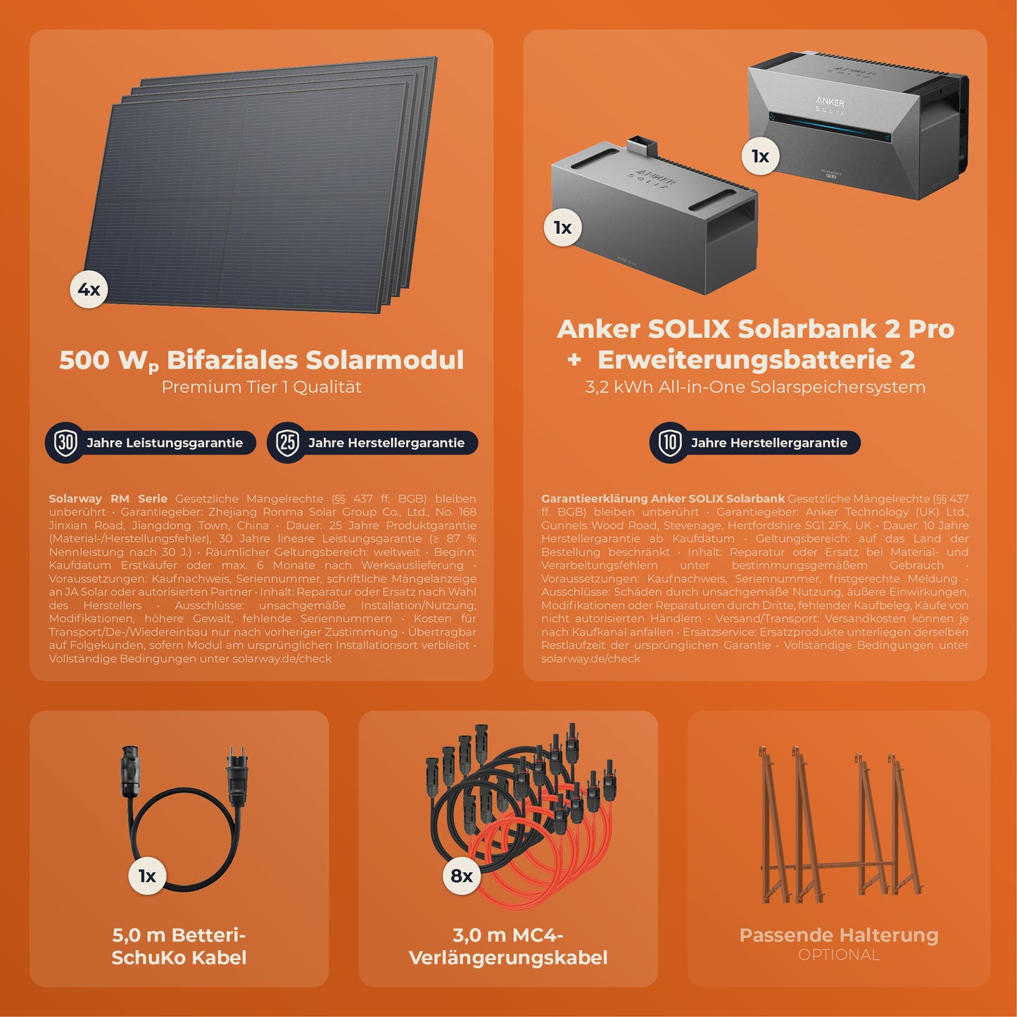 SOLARWAY Balkonkraftwerk 2000 Watt Pro | Anker SOLIX Solarbank 2 E1600 Pro 3,2 kWh Speicher