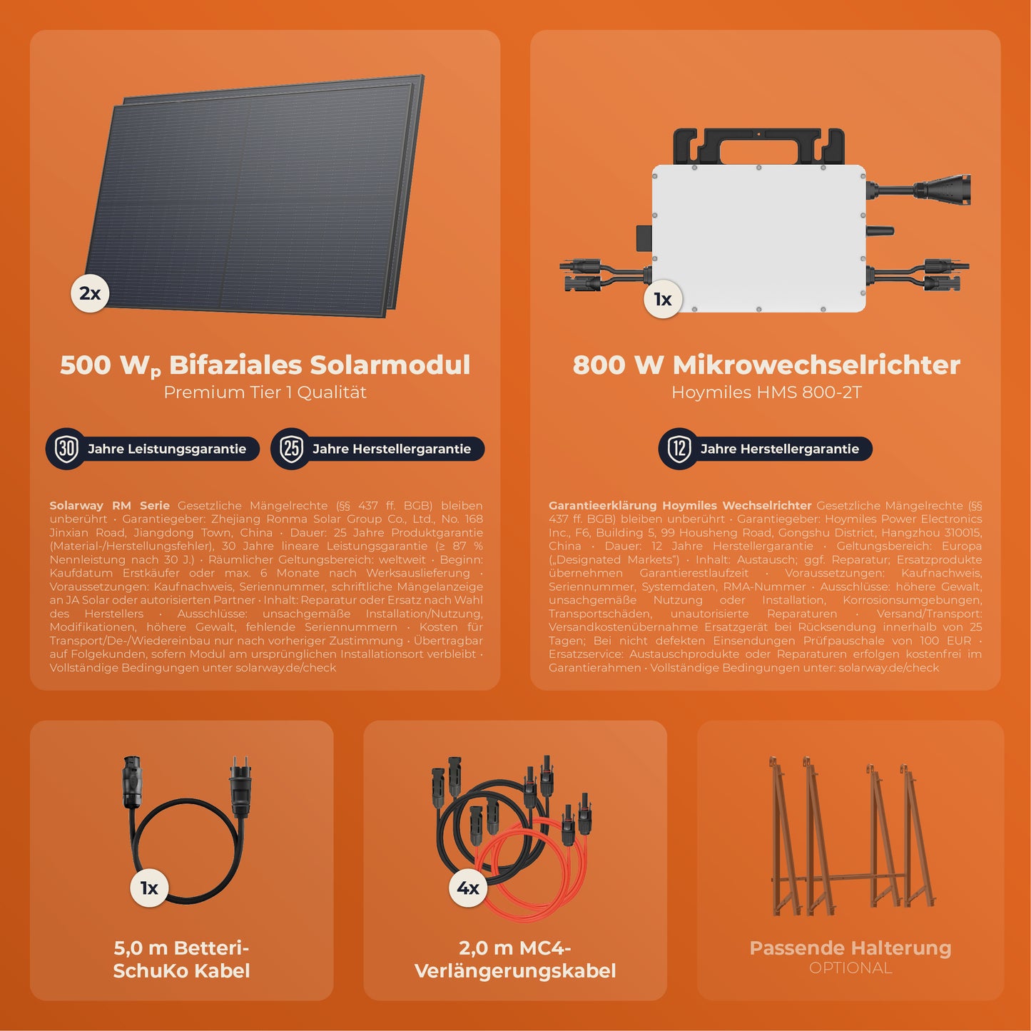 SOLARWAY Balkonkraftwerk 1000 Watt | Hoymiles 800 Watt
