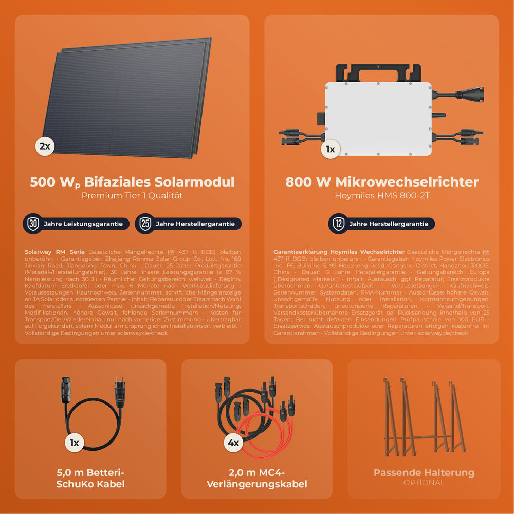 SOLARWAY Balkonkraftwerk 1000 Watt | Hoymiles 800 Watt