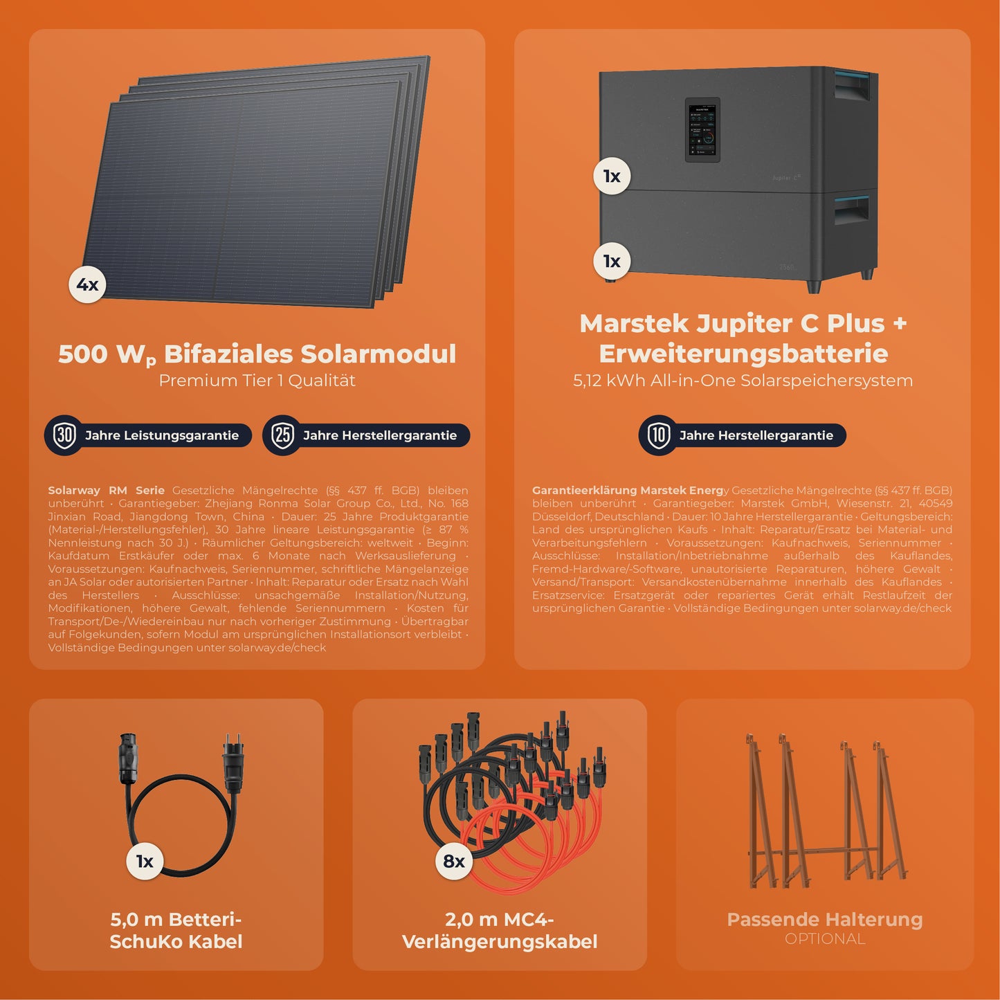 SOLARWAY Balkonkraftwerk 2000 Watt Plus | Marstek Jupiter C Plus 5120 Wh Batterie