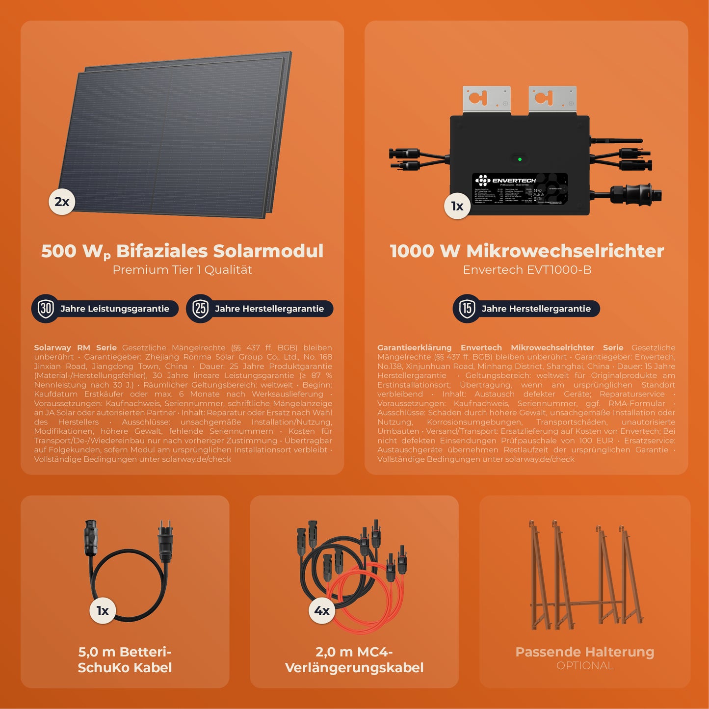 SOLARWAY Balkonkraftwerk 1000 Watt | Envertech 600/800/1000 Watt