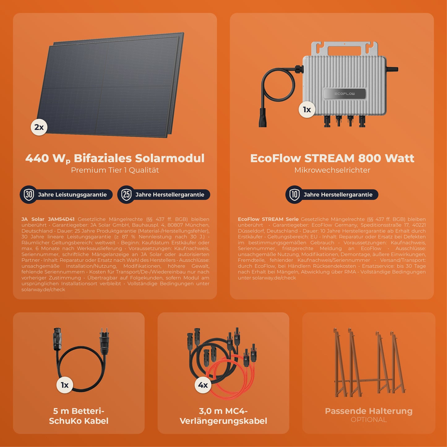 SOLARWAY Balkonkraftwerk 880 Watt | EcoFlow 600/800 Watt | Bifazial