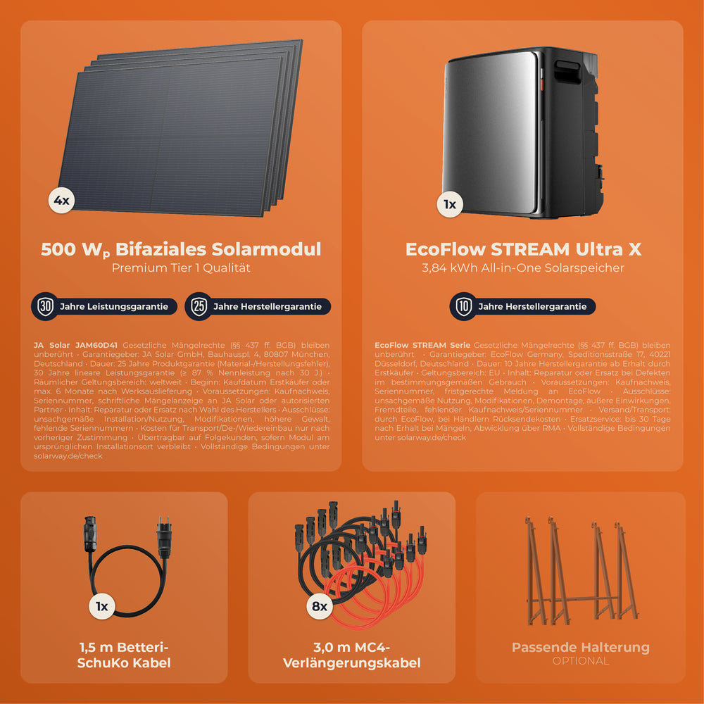SOLARWAY Balkonkraftwerk 2000 Watt Ultra | EcoFlow STREAM Ultra X 3840 Wh Batterie