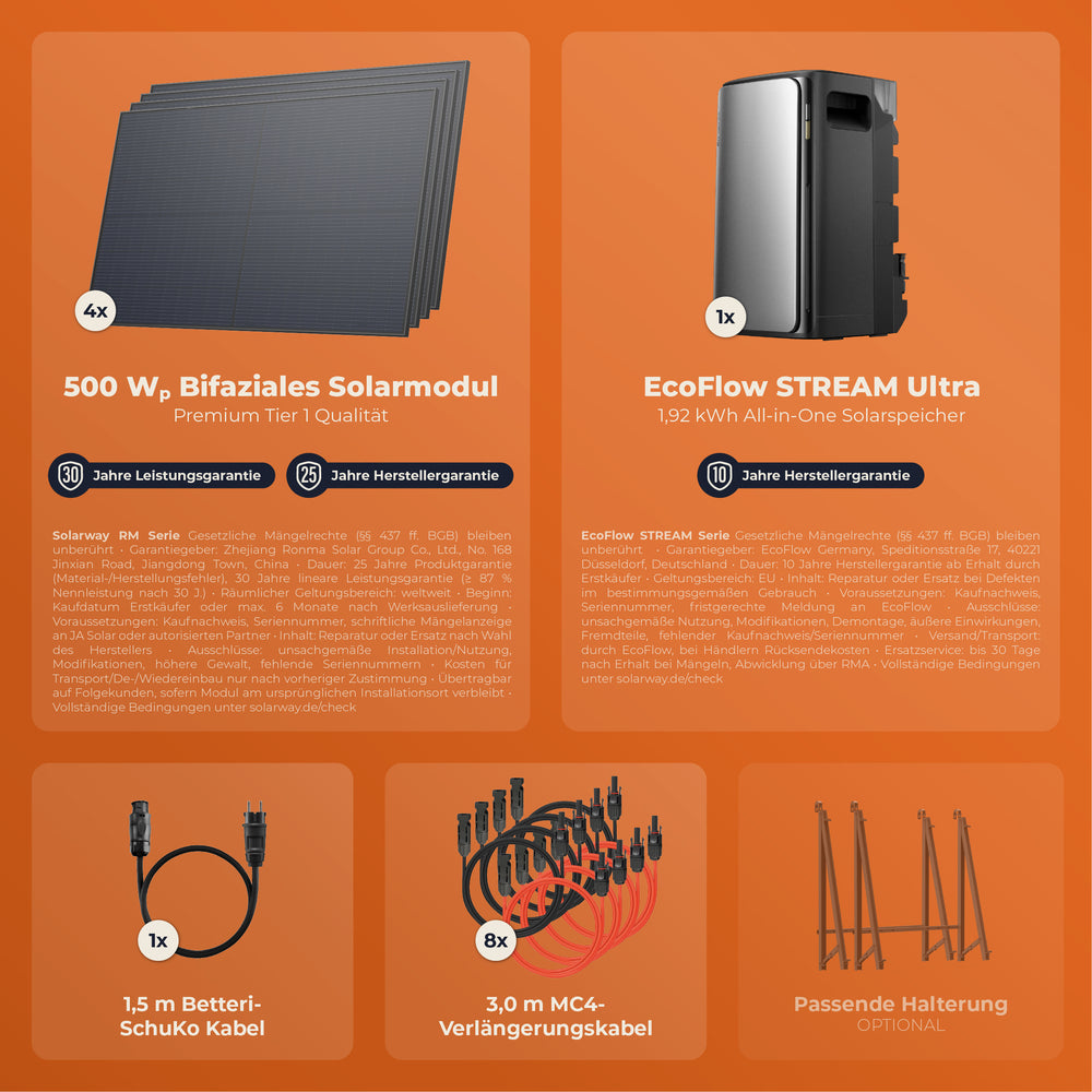 SOLARWAY Balkonkraftwerk 2000 Watt Ultra | EcoFlow STREAM Ultra 1920 Wh Speicher - Solarway