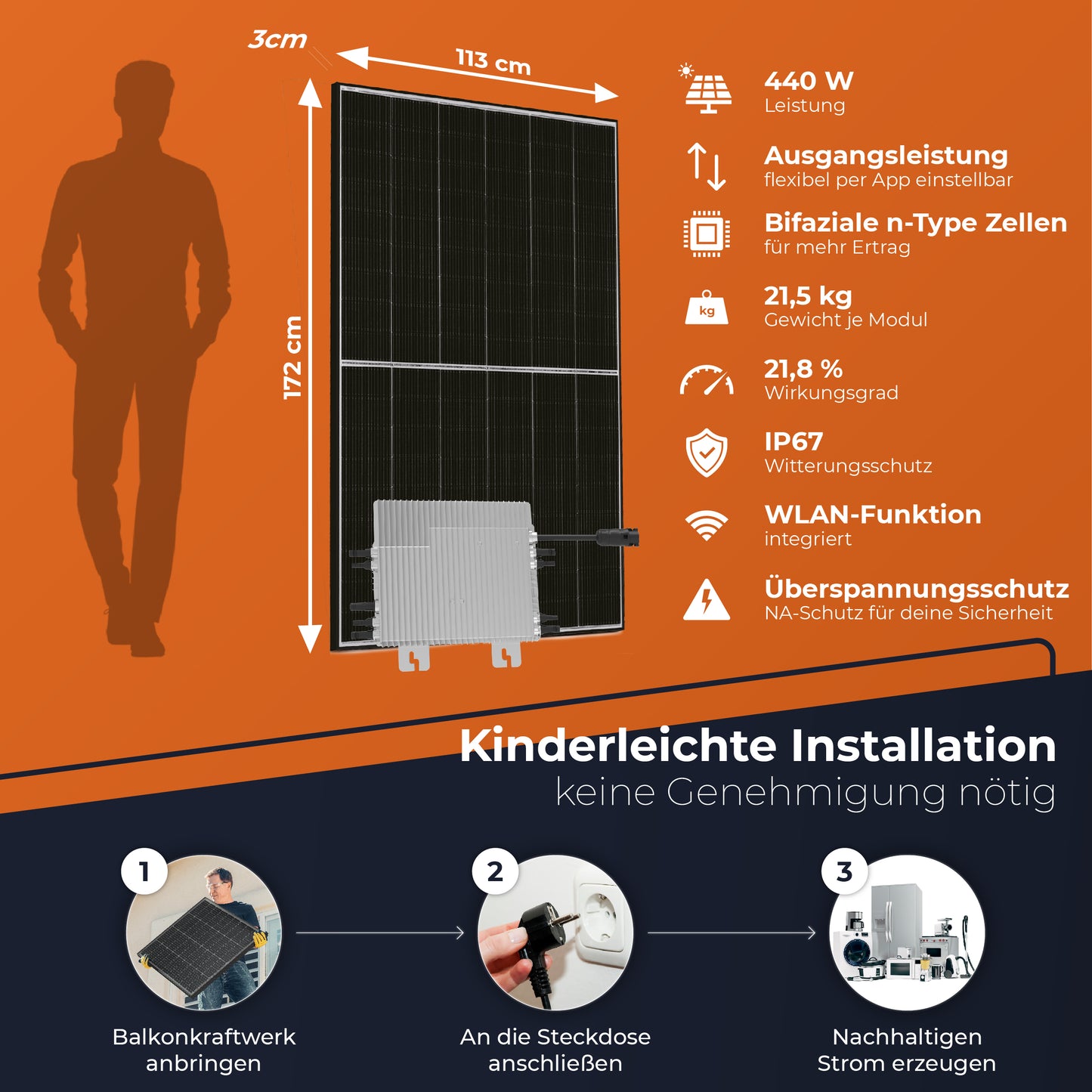 SOLARWAY Balkonkraftwerk 1760 Watt | Deye 1600 Watt | Bifazial inkl. App & WiFi