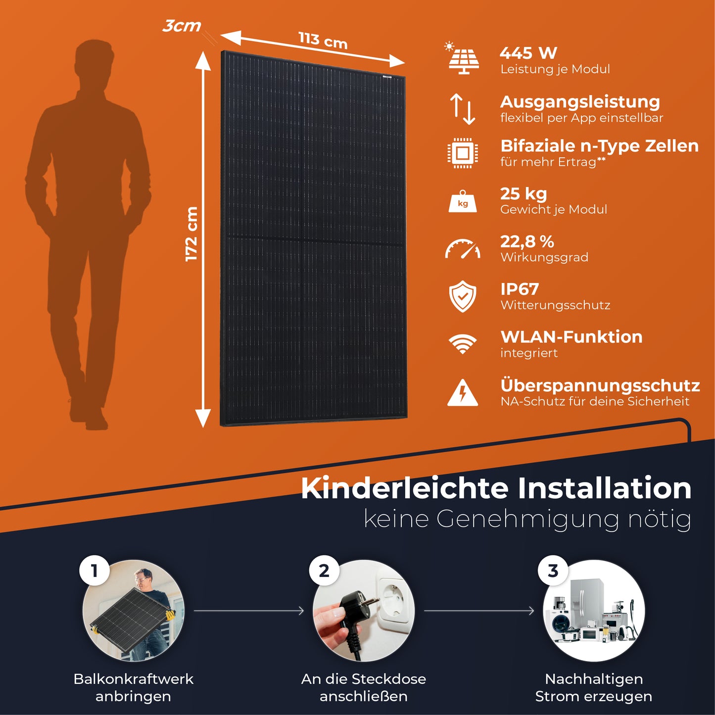 SOLARWAY Balkonkraftwerk 1780 Watt | Envertech 2000 Watt | Bifazial inkl. App & WiFi