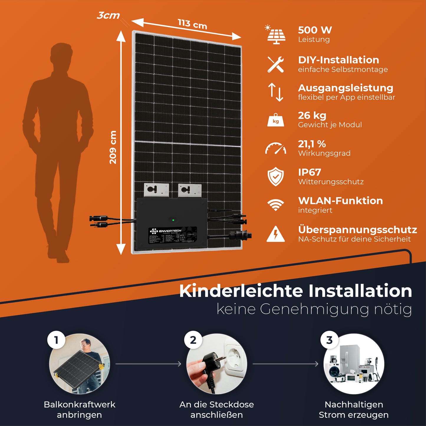 SOLARWAY Balkonkraftwerk 1000 Watt | Envertech 600/800/1000 Watt