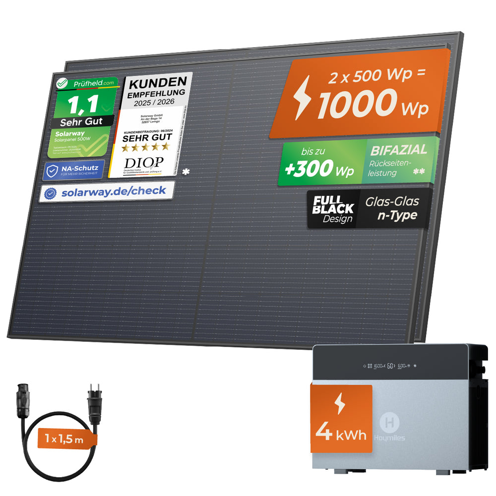 SOLARWAY Balkonkraftwerk 1000 Watt | Hoymiles HiBattery 4020 X - Solarway