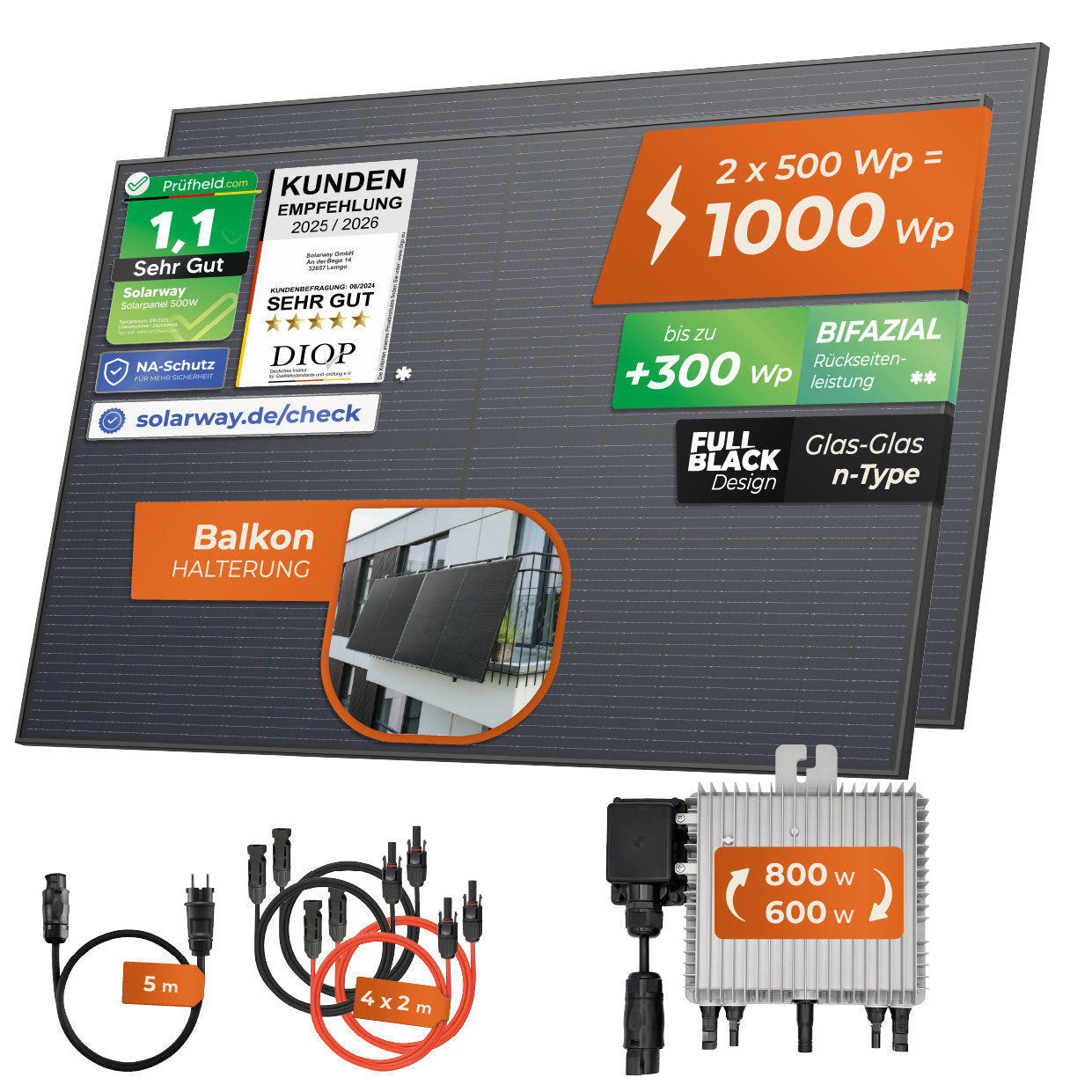 SOLARWAY Balkonkraftwerk 1000 Watt | Deye 800 Watt