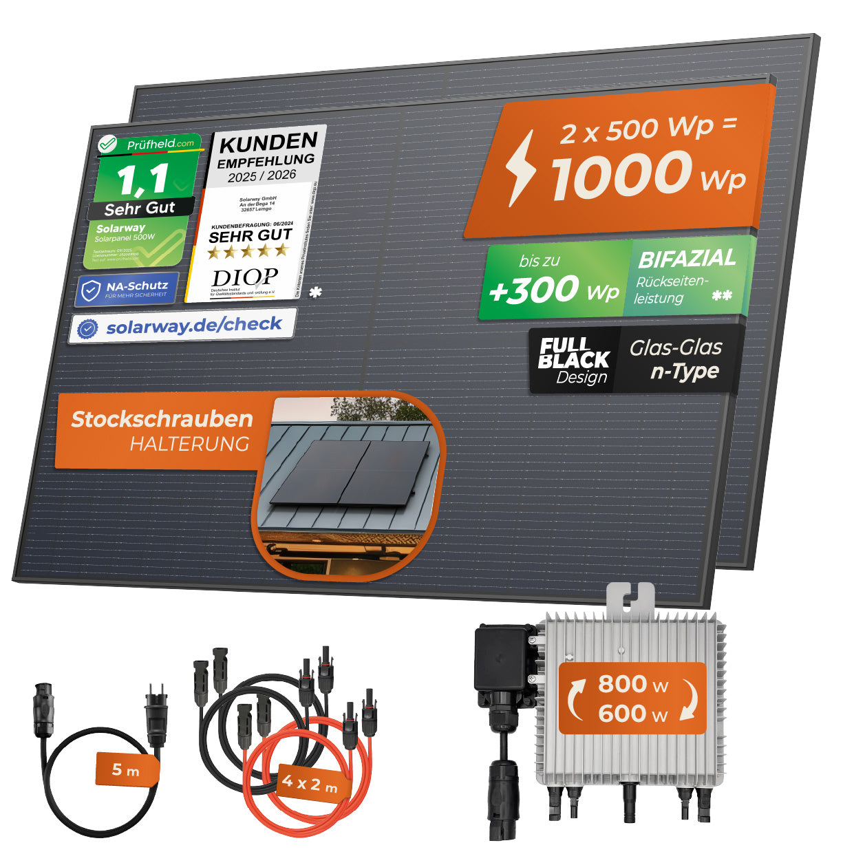 SOLARWAY Balkonkraftwerk 1000 Watt | Deye 800 Watt