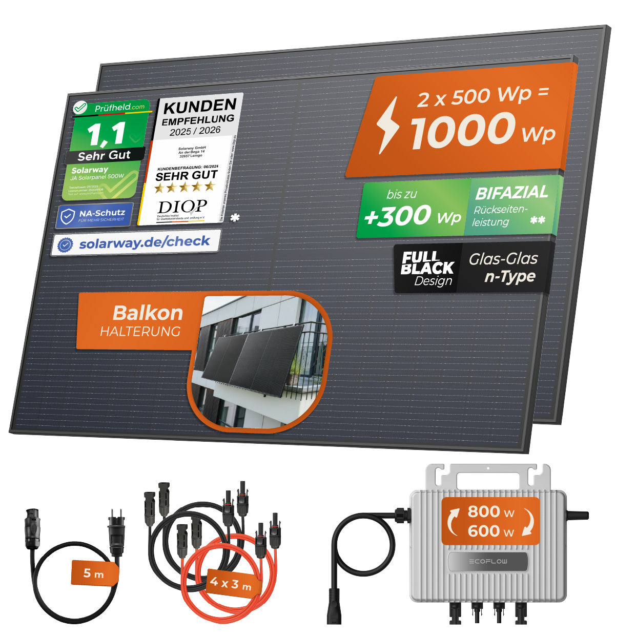 SOLARWAY Balkonkraftwerk 1000 Watt | EcoFlow 600/800 Watt