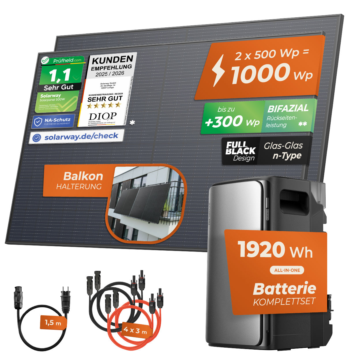 SOLARWAY Balkonkraftwerk 1000 Watt Max | EcoFlow STREAM Max 1920 Wh Speicher