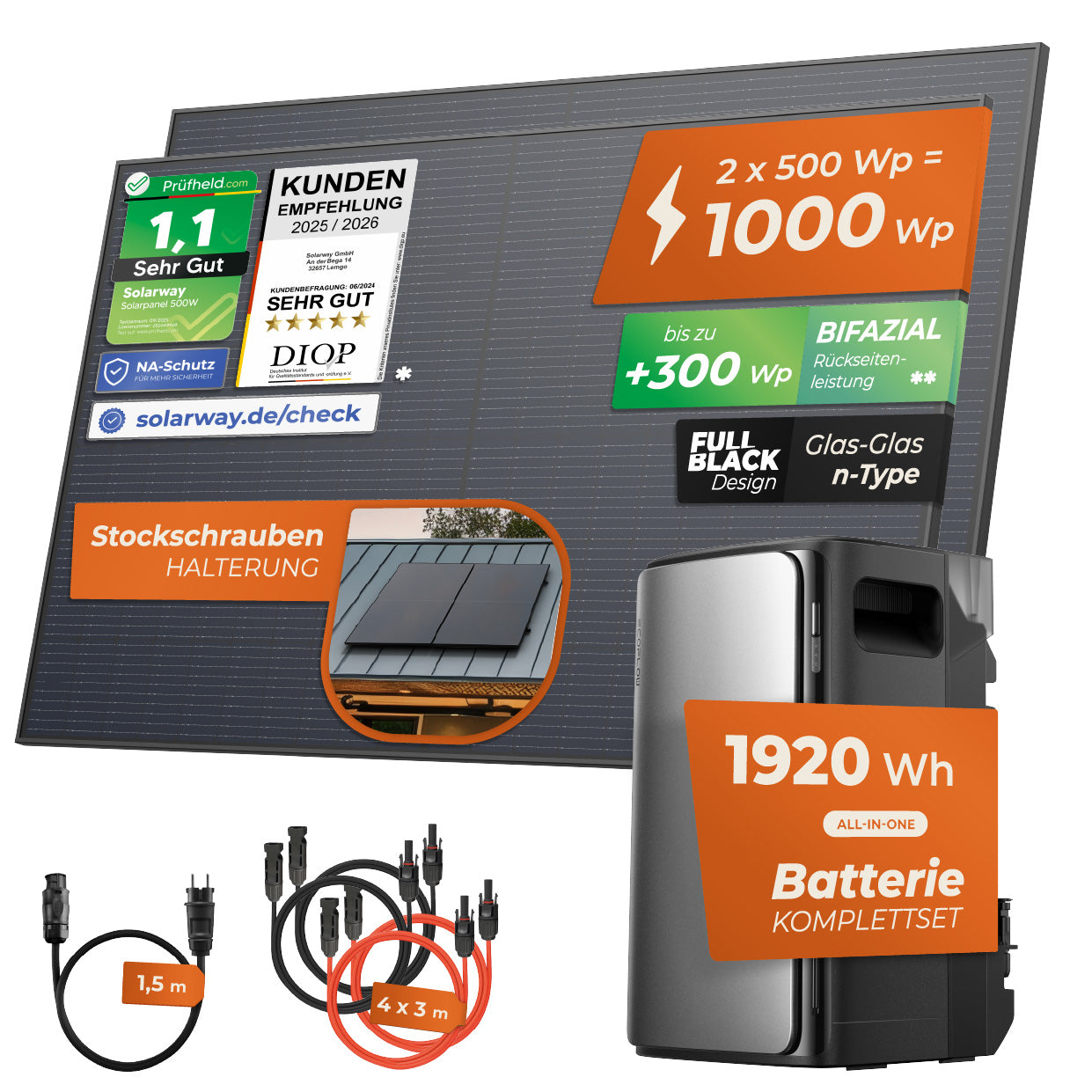 SOLARWAY Balkonkraftwerk 1000 Watt Max | EcoFlow STREAM Max 1920 Wh Speicher