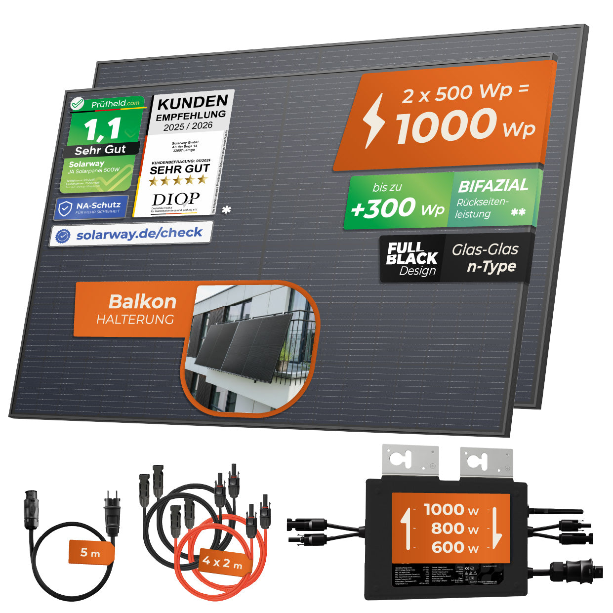 SOLARWAY Balkonkraftwerk 1000 Watt | Envertech 600/800/1000 Watt