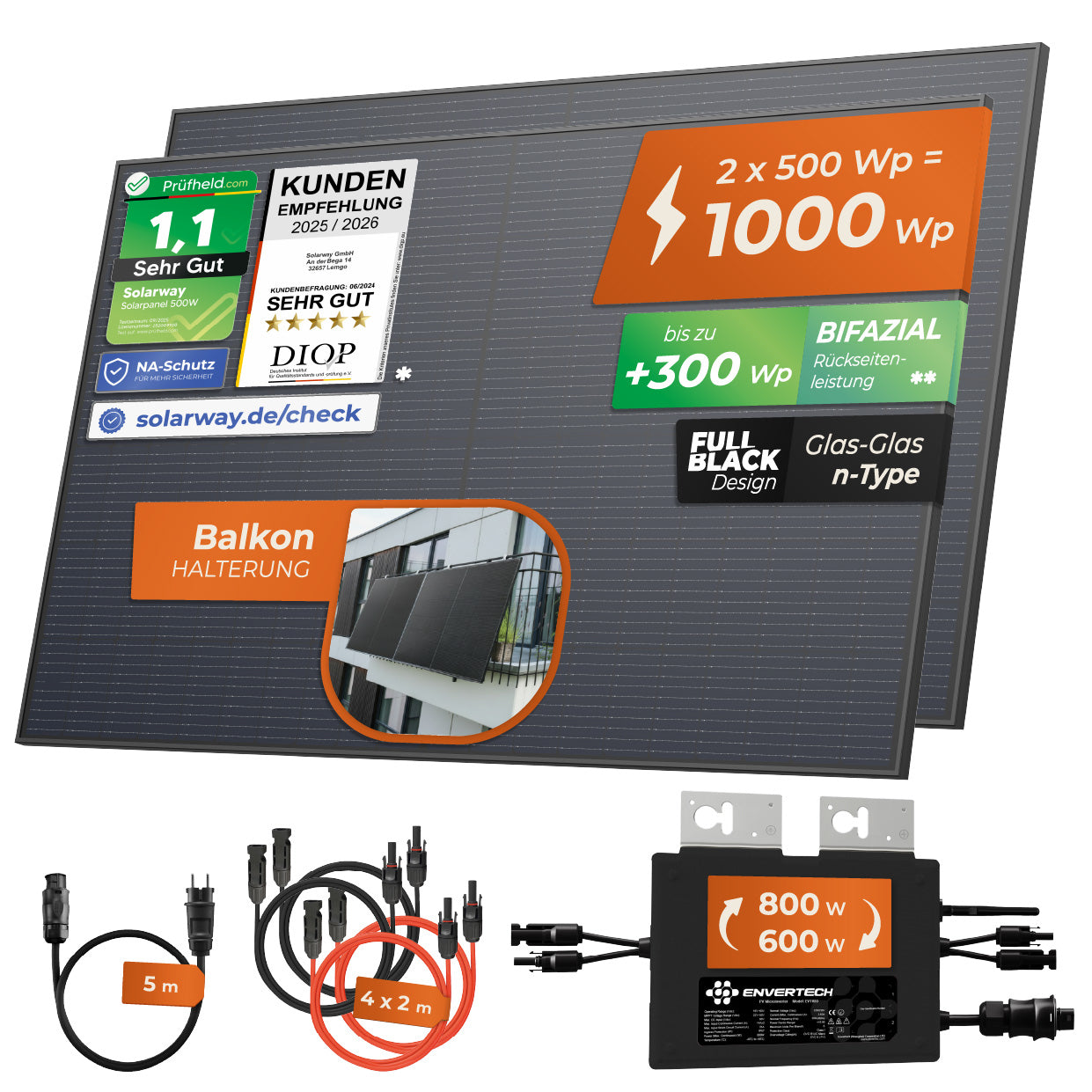 SOLARWAY Balkonkraftwerk 1000 Watt | Envertech 600/800 Watt