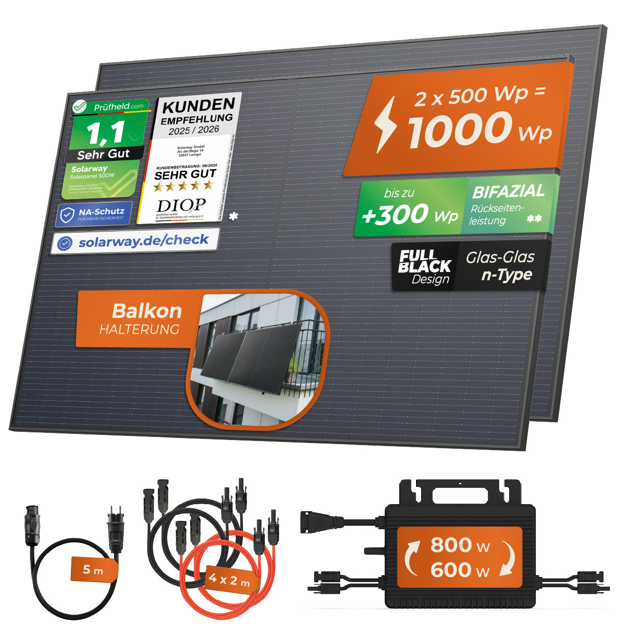 SOLARWAY Balkonkraftwerk 1000 Watt | Hoymiles 800 Watt
