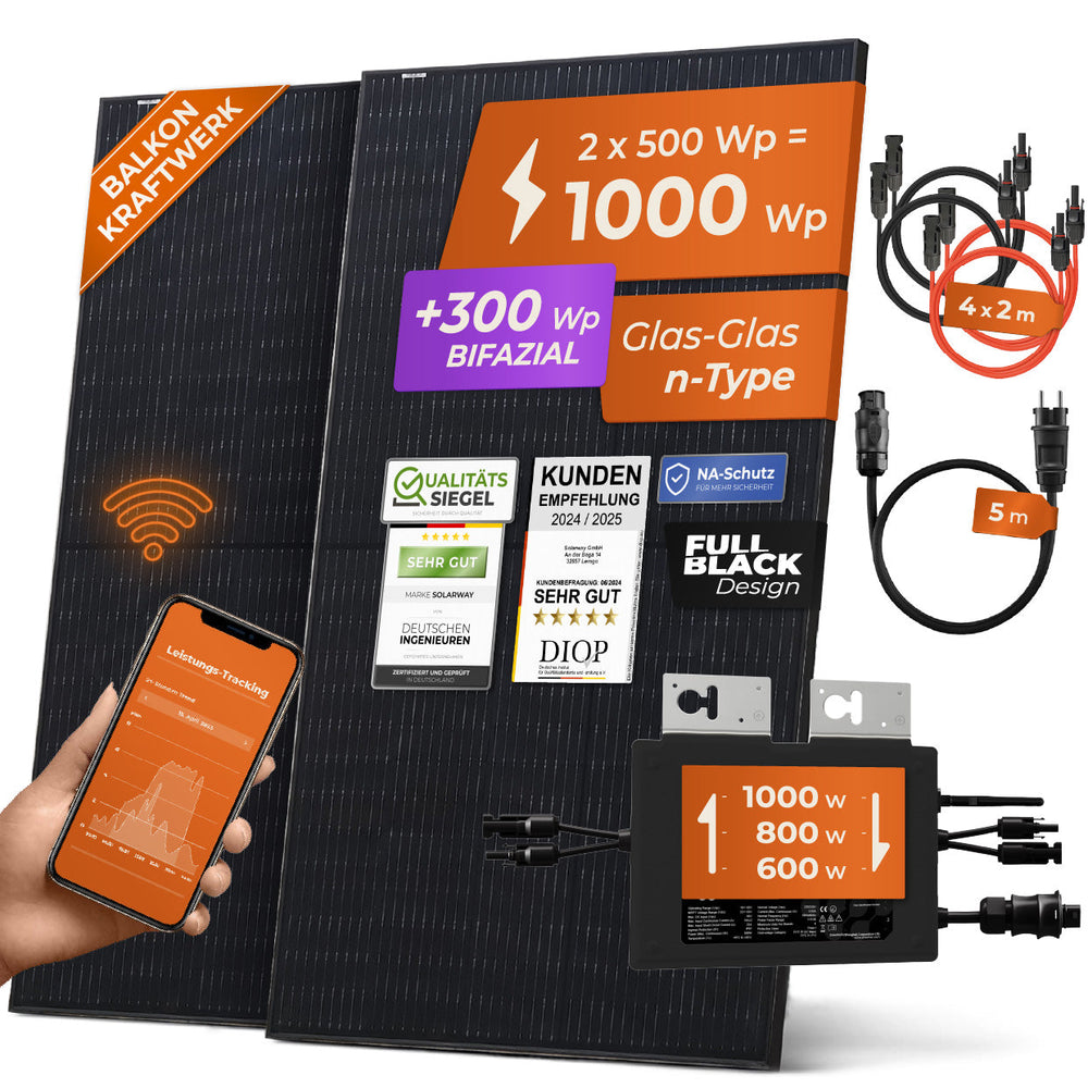 Balkonkraftwerk 4 x 500 Wp Bifazial | Envertech (800 W) - Ohne Halterung - Solarway