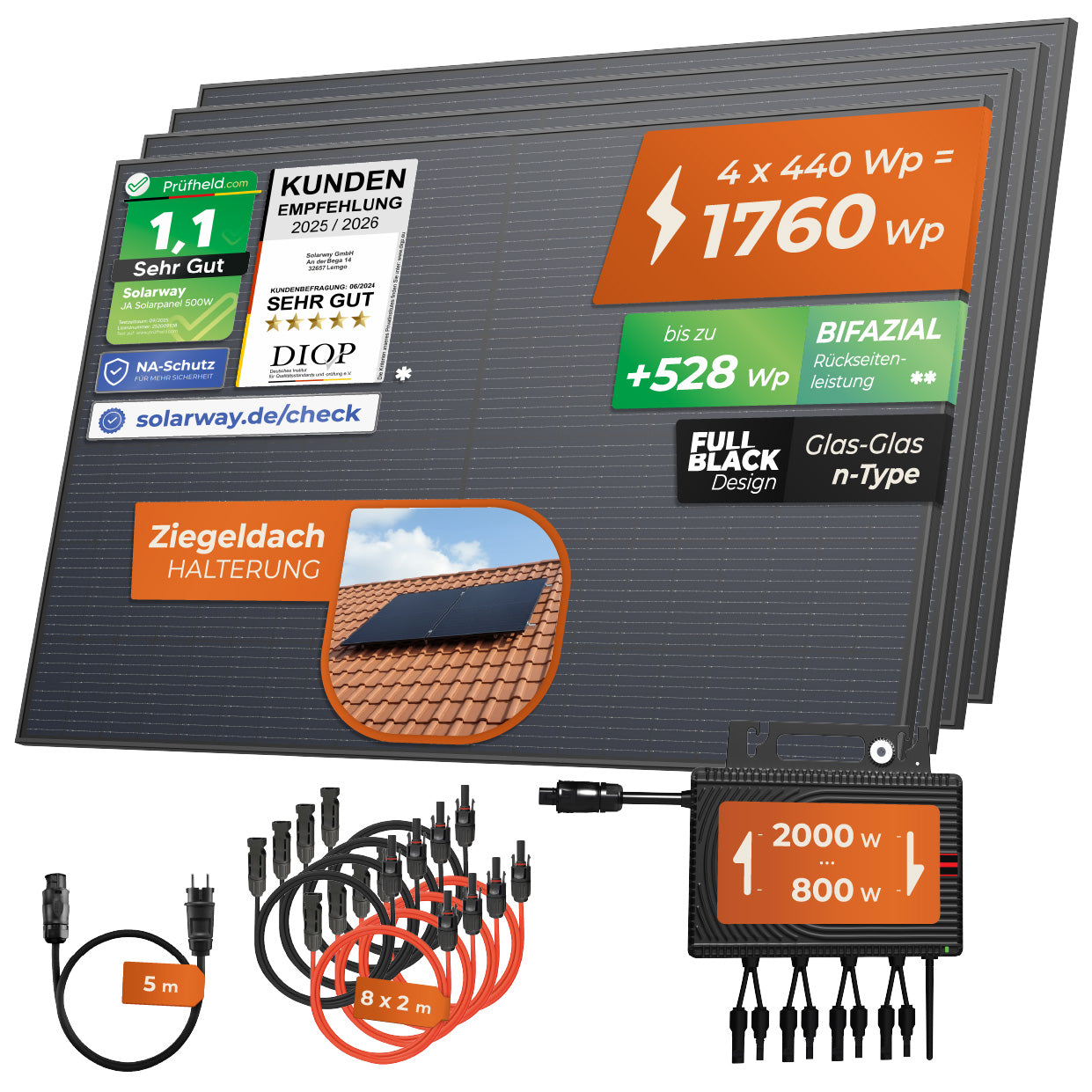 SOLARWAY Balkonkraftwerk 1760 Watt | Envertech 2000 Watt | Bifazial inkl. App & WiFi