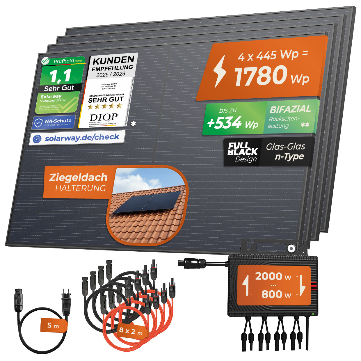 SOLARWAY Balkonkraftwerk 1780 Watt | Envertech 2000 Watt | Bifazial inkl. App & WiFi