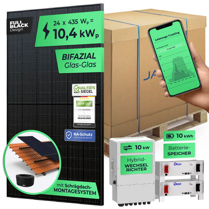 SOLARWAY Solaranlage Komplettset 10 kW | Deye 10 kW | Bifazial inkl. Montagesystem, App & WiFi
