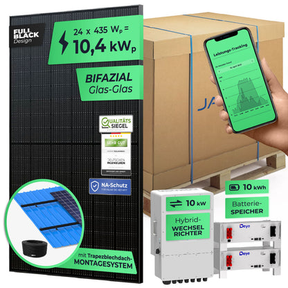 SOLARWAY Solaranlage Komplettset 10 kW | Deye 10 kW | Bifazial inkl. Montagesystem, App & WiFi